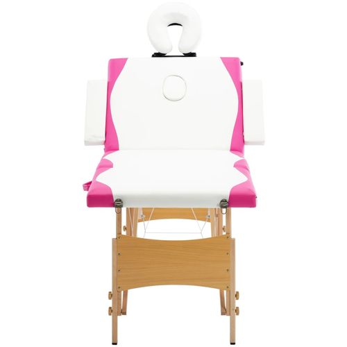 Sklopivi masažni stol s 4 zone drveni bijelo-ružičasti slika 12