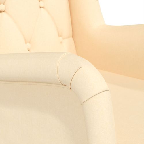 Fotelja s nogama za ljuljanje od kaučukovca krem od tkanine slika 7
