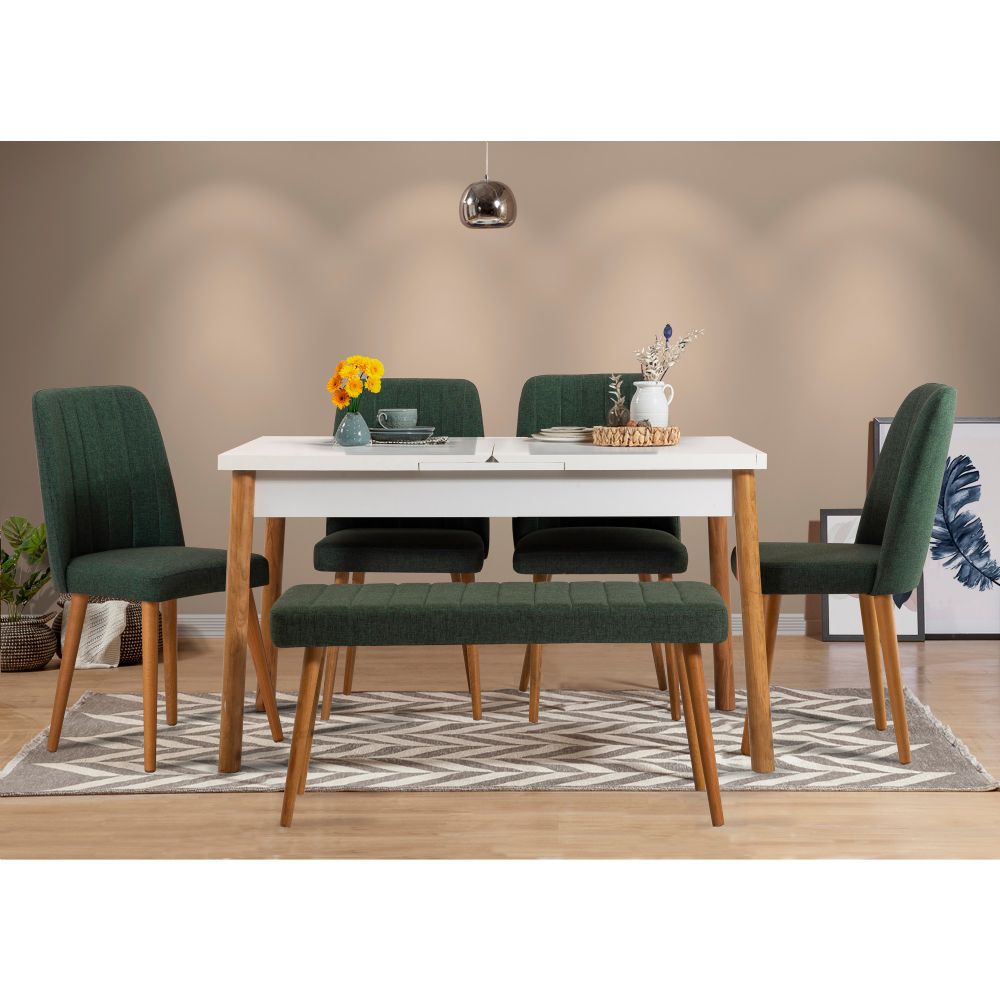 Santiago Atlantic-White Green Set Ekstenzibilnog Trpezarijskog Stola i Stolica (6 Komada) slika 1