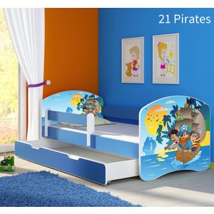Dječji krevet ACMA s motivom, bočna plava + ladica 180x80 cm 21-pirates