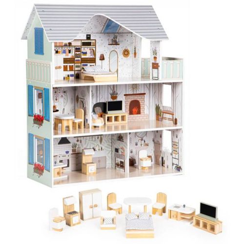 Eco Toys Drvena Kućica Za Lutke Sa Nameštajem Emma Residence slika 3