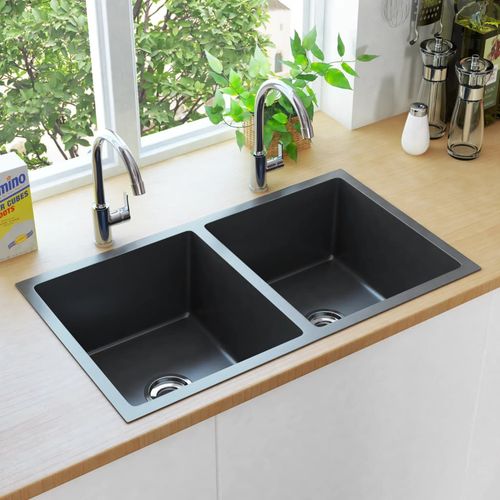 Ručno rađeni kuhinjski sudoper s cjedilom crni nehrđajući čelik slika 19