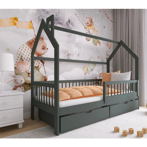 Drveni dečiji krevet Osakar sa fiokom - grafit - 160/180x80 cm slika 1