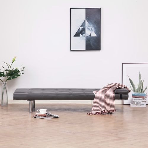 Kauč na razvlačenje od umjetne kože s dva jastuka sivi slika 14