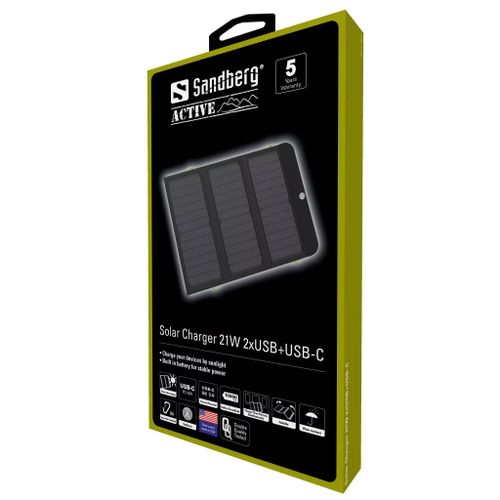 Sandberg solarni panel - punjač 21W 2xUSB+USB-C s ugrađenom baterijom od 10,000 mAh slika 3