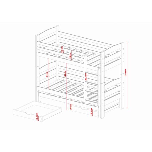 Drveni dječji krevet na kat Cezar s tri kreveta i ladicom - bijeli - 190/200*90 cm slika 2