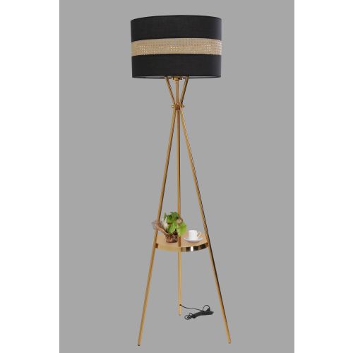 Venedik Sehbalı Gold Lambader Silindir 02 Rattan Abajurlu Gold Floor Lamp slika 2