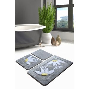 Daisy - Grey Multicolor Acrylic Bathmat Set (3 Pieces)