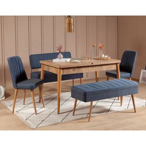 Vina 1048 - 4 - Atlantic, Tamnoplava Ekstenzibilna Trpeza i Set Stolica (5 Komada)