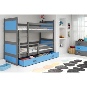 Drveni dječji krevet na sprat Rico sa ladicom - 200x90cm - Sivi/Plavi