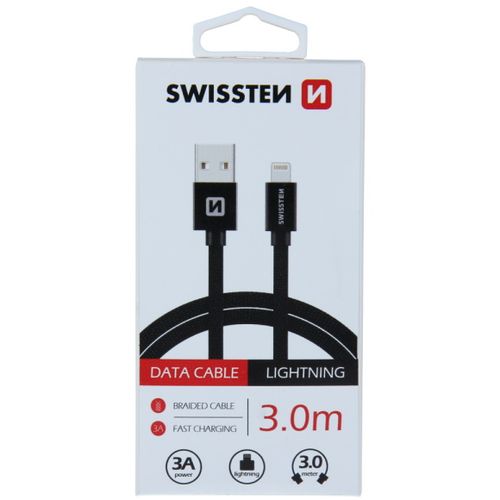 SWISSTEN kabel USB/Lightning, platneni, 3A, 3m, crni slika 3