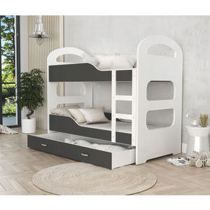 Drveni Dečiji Krevet Na Sprat Dominik Sa Fiokom - 190x80 - Sivi