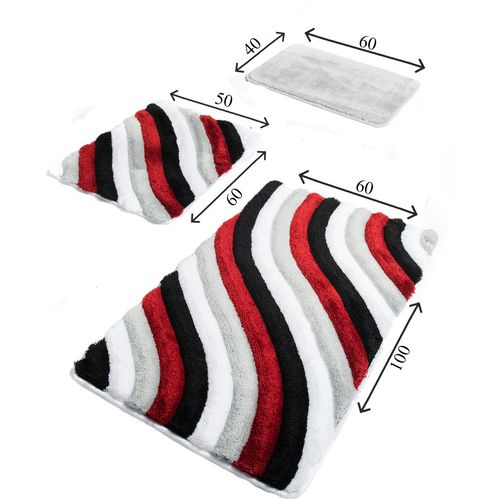 Colourful - Red Multicolor Acrylic Bathmat Set (3 Pieces) slika 3