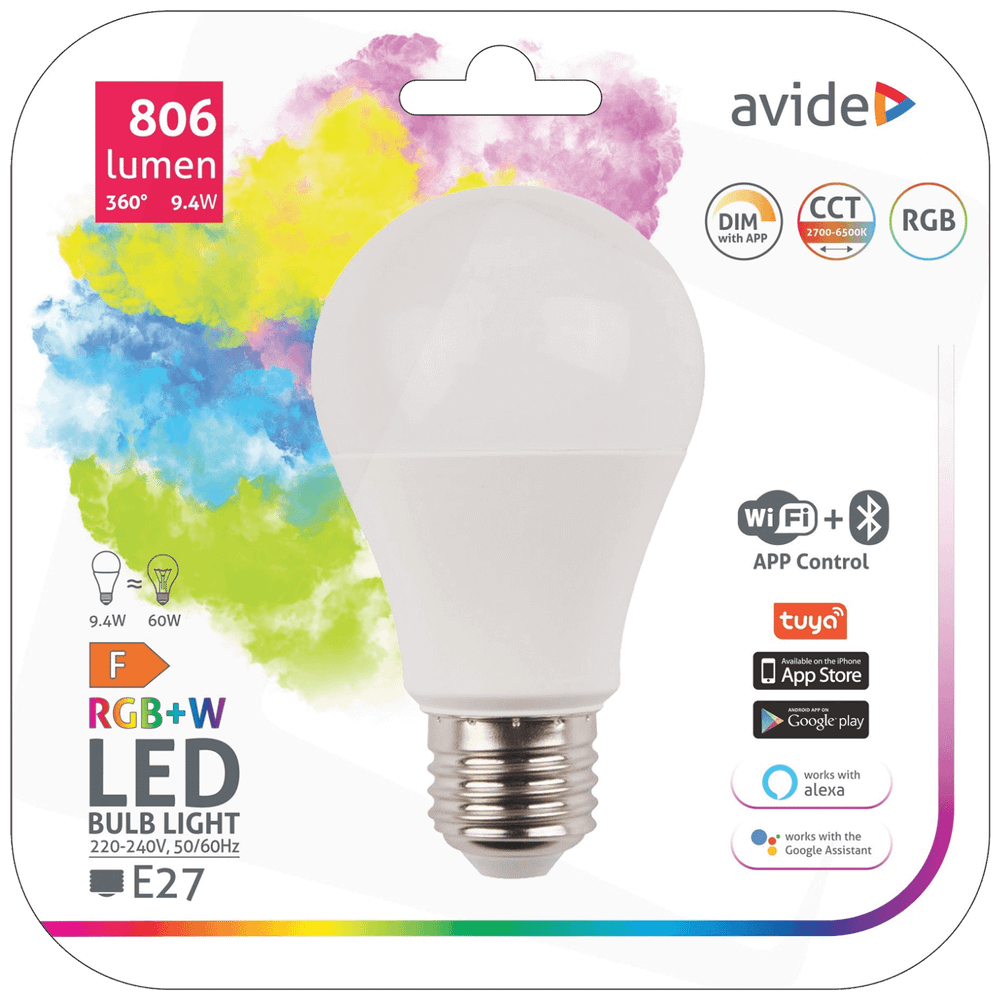 Avide Pametna sijalica, LED 9.4W, E27, RGB+W, WiFi, Bluetooth - Smart LED Globe A60 9.4W WiFi slika 1