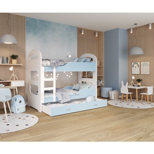Drveni Dečiji Krevet Na Sprat Dominik Sa Fiokom - 190x80 - plavi slika 1