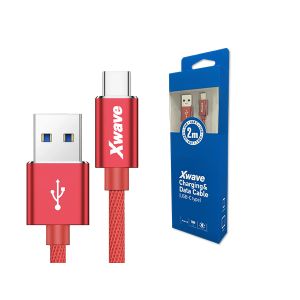 Xwave Kabl USB Tip-C 3.0 muški na Tip-C 3.1 muški 2M 3A,aluminium,upleteni crveni