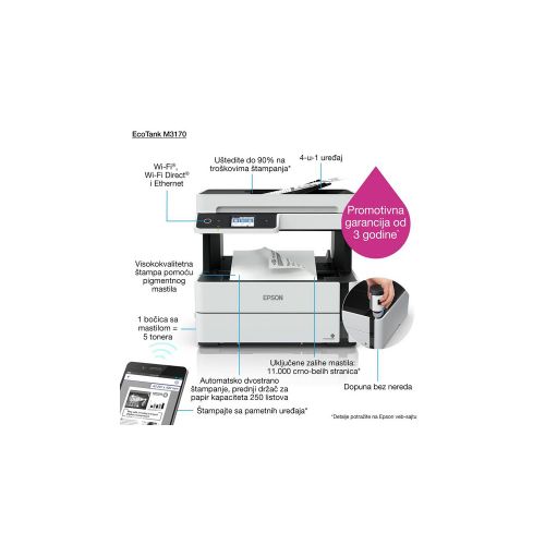 Epson C11CG92403 M3170 EcoTank, print-scan-copy-fax, Mono, A4, 1200X2400, Wi-Fi, LAN, ADF, LCD, Duplex slika 2