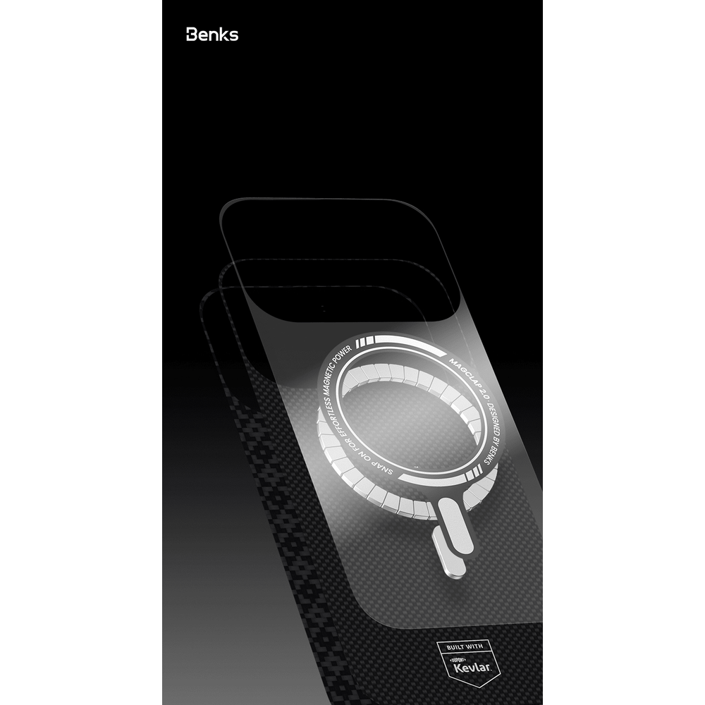 Benks Magnetic Air Armor Grid Kevlar maska ​​s metalnim okvirom 600D za iPhone 17 crna slika 5