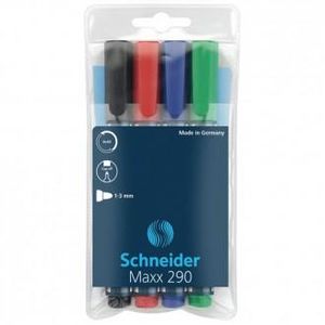 Flomaster Schneider, marker za bijelu ploču, Maxx 290, 1-3 mm, set od 4 boje, PVC etui