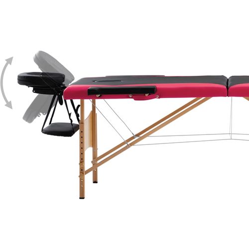 Sklopivi masažni stol s 2 zone drveni crno-ružičasti slika 3