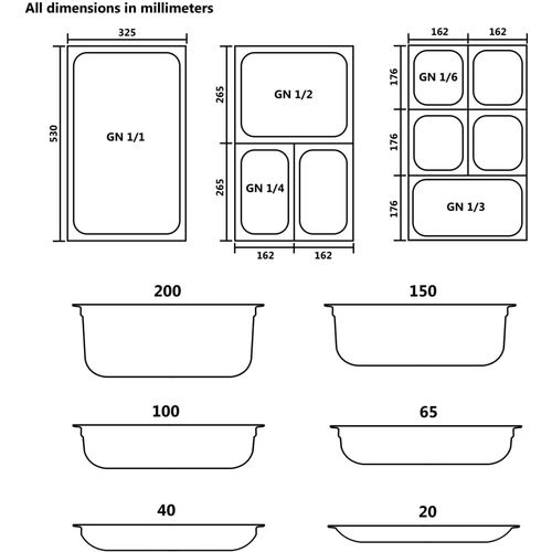 Posude Gastronorm 4 kom GN 1/3 200 mm od nehrđajućeg čelika slika 9