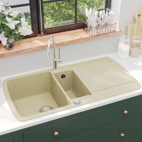 Granitni kuhinjski sudoper s dvostrukom kadicom bež slika 10