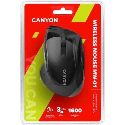 CANYON 2.4Ghz wireless mouse, optical tracking - blue LED, 6 buttons, DPI 1000/1200/1600, Black pearl glossy slika 6