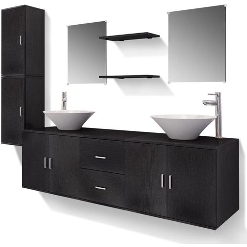 11-dijelni set kupaonskog namještaja s umivaonikom i slavinom crni slika 12