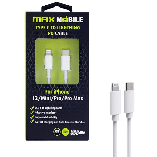 MaxMobile data kabel I-PHONE LIGHTNING-TYPE C PD 3A,20W 1.5m bijeli slika 1