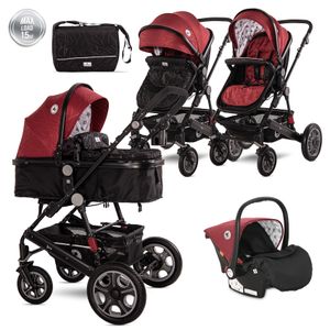 LORELLI LORA Red Elephants Kolica 3u1: Košara + Autosjedalica + Zimska Navlaka (0mj+) - (do 15kg/96cm) 