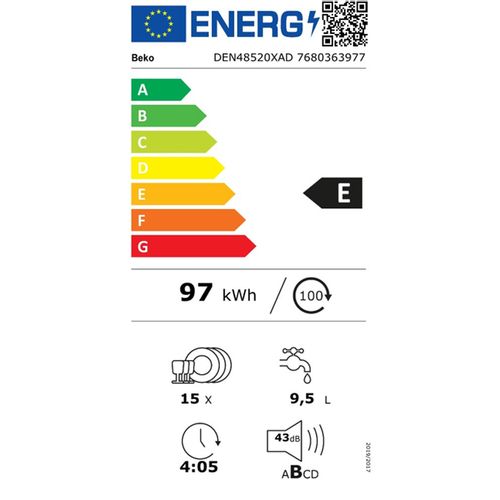 Beko DEN 48520 XAD Mašina za pranje sudova, Samostojeća, 15 kompleta, Širina 60cm slika 5