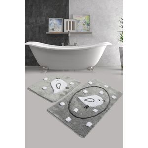 Birdie - Grey Multicolor Acrylic Bathmat Set (2 Pieces)