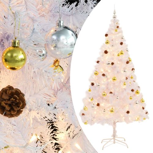 Umjetno božićno drvce s kuglicama i LED svjetlima bijelo 210 cm slika 1