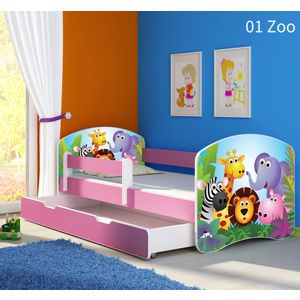 Dječji krevet ACMA s motivom, bočna roza + ladica 180x80 cm 01-zoo