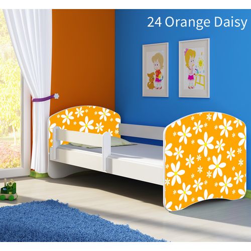 Dječji krevet ACMA s motivom, bočna bijela 140x70 cm - 24 Orange Daisy slika 1