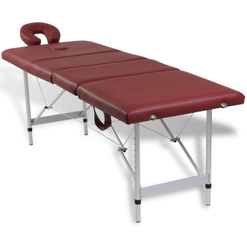 Sklopivi masažni stol s drvenim okvirom, 4 zone, crveni slika 2