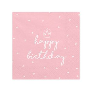 SP33-15-081J Papirne salvete Happy Birthday 33x33cm, 20kom - Roze