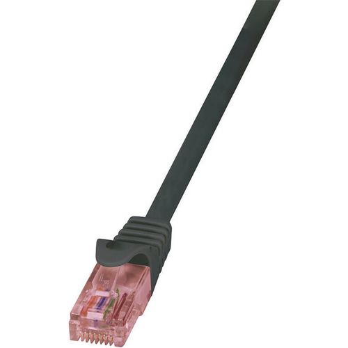 LogiLink CQ2023U RJ45 mrežni kabel, Patch kabel cat 6 U/UTP 0.50 m crna vatrostalan, sa zaštitom za nosić 1 St. slika 2
