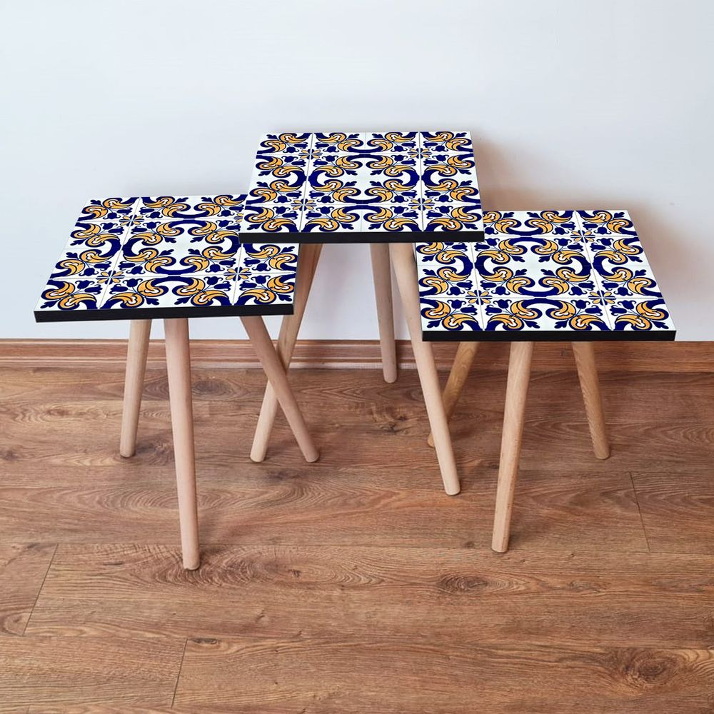 Nesting Table 3Shp26 - Set od 3 Stola u Bijeloj, Mornarsko Plavoj i Žutoj Boji slika 1