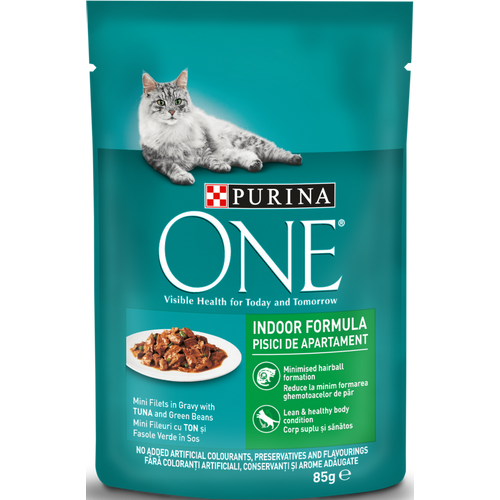 Purina ONE Indoor vrećice za mačke, mini fileti s tunom i mahunama u umaku, 85 g slika 1