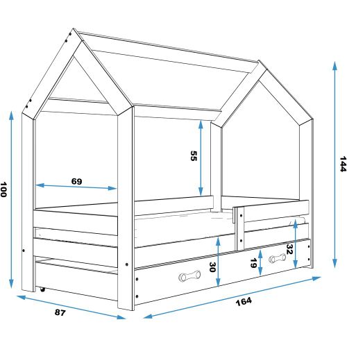 Drveni dečiji krevet House - 160x80 cm - grafit slika 3