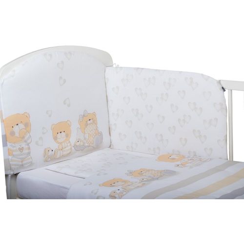 Komplet 3u1: dječji krevetić FreeOn Oslo s madracem i 6-djelnom posteljinom motiv medo sa srcima beige slika 3