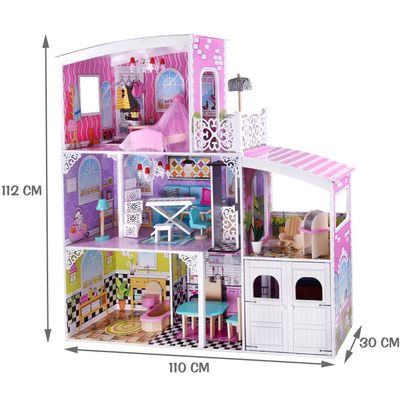 Prekrasna drvena kućica za lutke kuća je iz snova svake djevojke. Drvena kuća s namještajem u izvrsnim bojama omogućit će vam uređenje soba prema zamisli novog vlasnika. Kuću mogu koristiti lutke Barbie i Anlily.