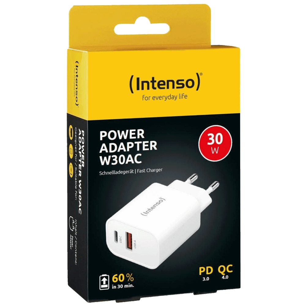(Intenso) Punjač kučni, brzi, 1 x USB-A, 1 x UCB-C, 3A, 30W - Power Adapter W30AC slika 1