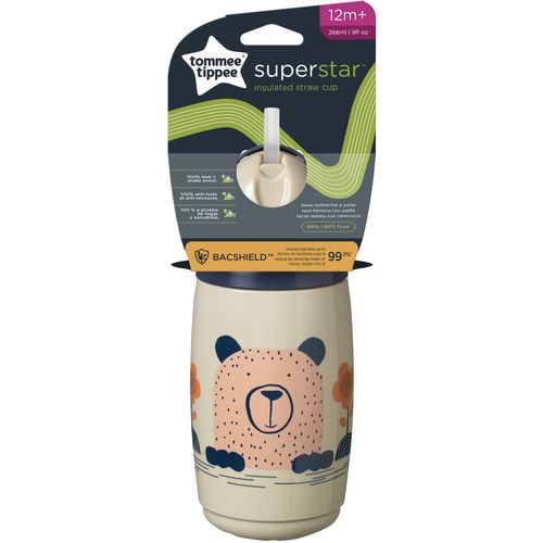 Tommee Tippee Superstar™ "INSULATED" termo čaša sa silikonskom slamkom na izvlačenje BEŽ, 266 ml, 12MJ+ slika 3