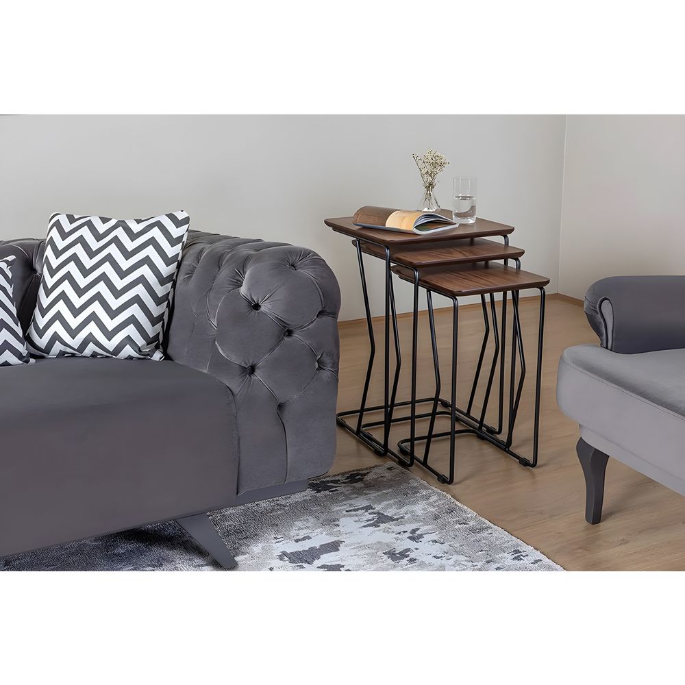 Ren - Set od tri stolića za gniježđenje od orahovog furnira slika 2
