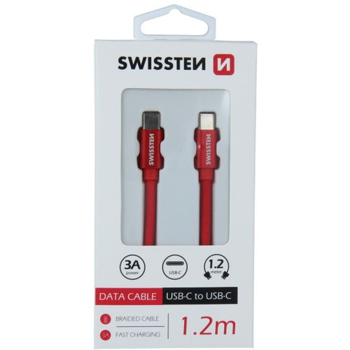 SWISSTEN kabel USB-C/USB-C, platneni, 3A, 1.2m, crveni slika 2
