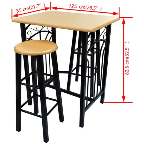 Set Barski Stol i Stolice 3 kom Drvo i Čelik slika 13