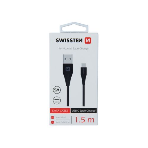 SWISSTEN kabel USB/USB-C, 5A, super fast, 1.5m, crni slika 1