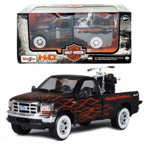 Maisto auto 1:27 1999 Ford F-350 Super Duty Pickup + 1:24 2002 FXSTB Night Train 32181 slika 1